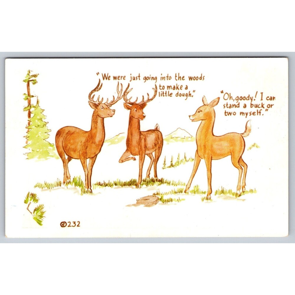 Vintage KROMEKOLOR Comic Postcard Deer Pun Humorous Noble Colorado Springs #232